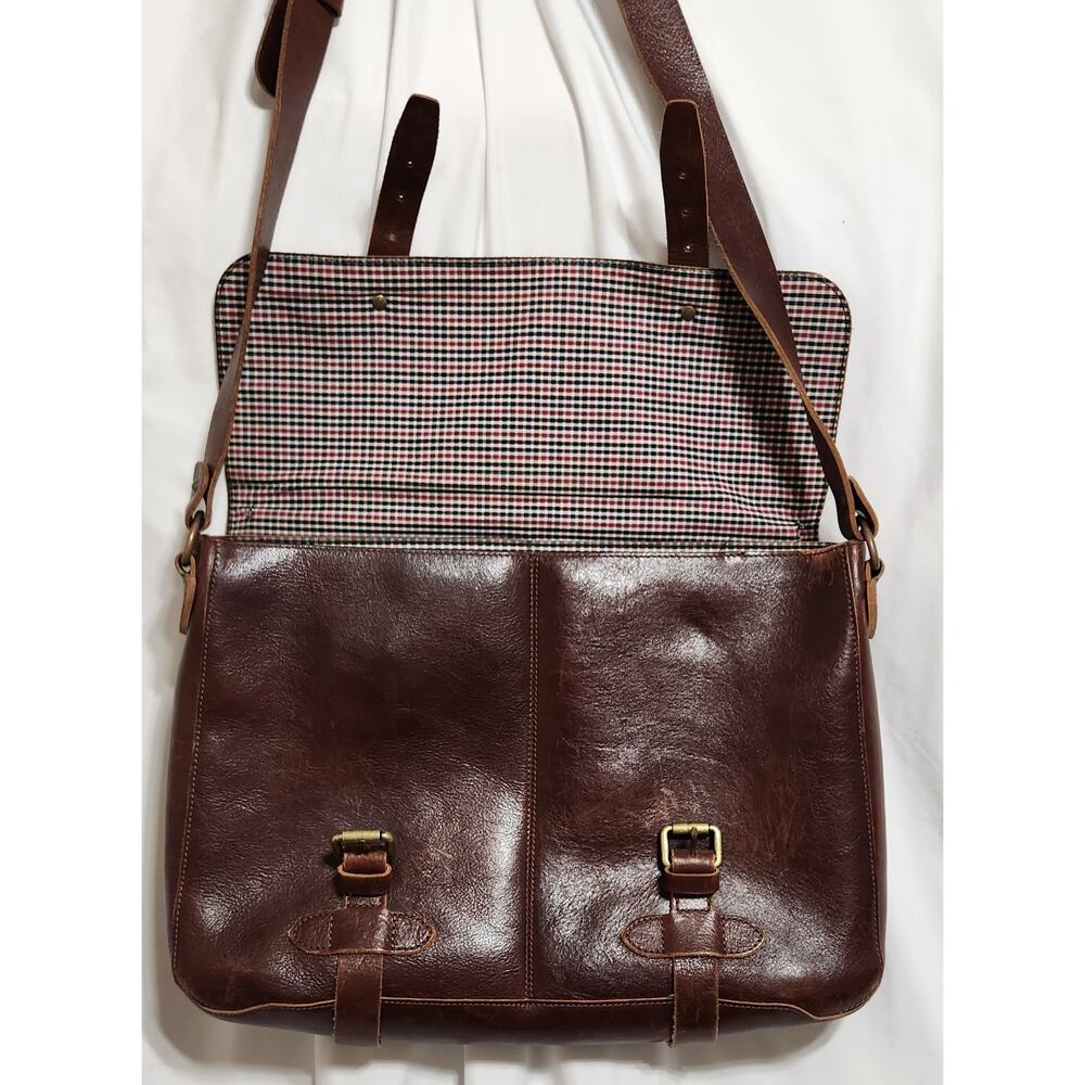Johnston Murphy Vintage Brown Leather Laptop Briefcase Messenger Bag - Picture 3 of 13